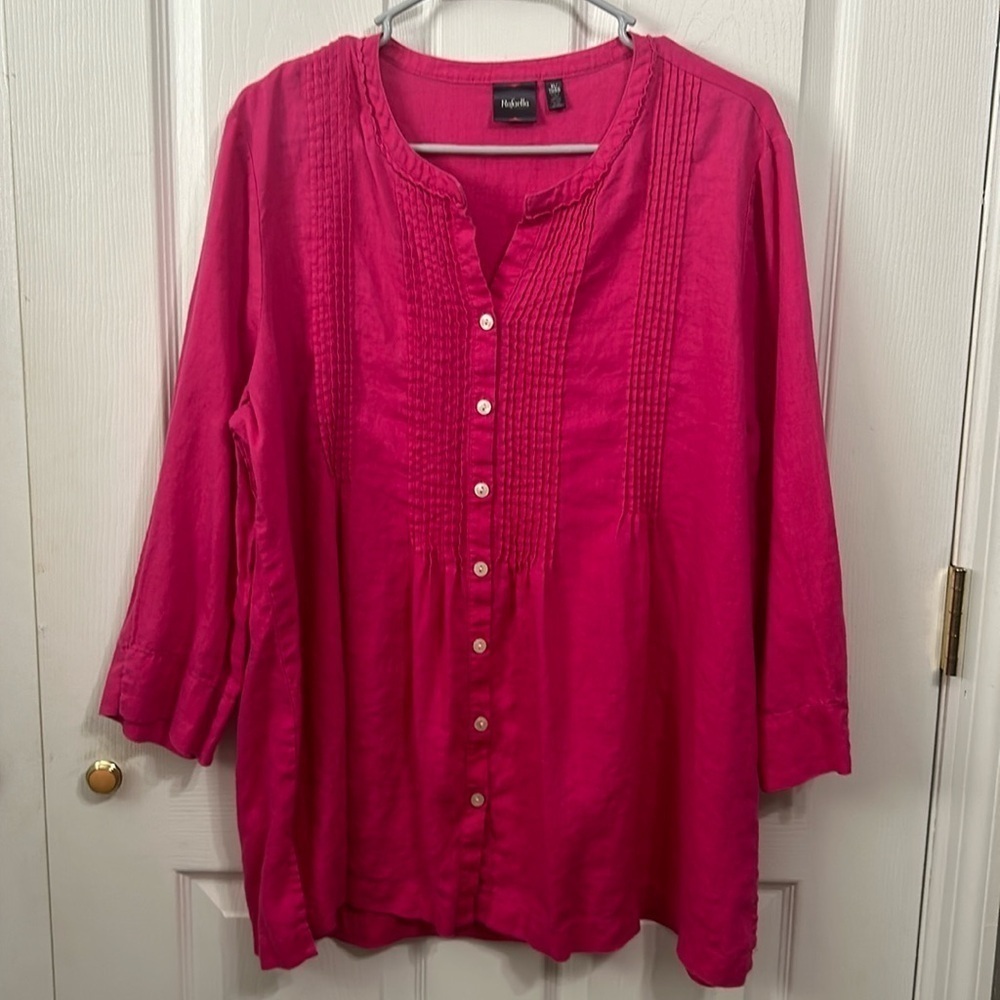 Rafaella button down top. Pink. 3/4 sleeve. Size XL